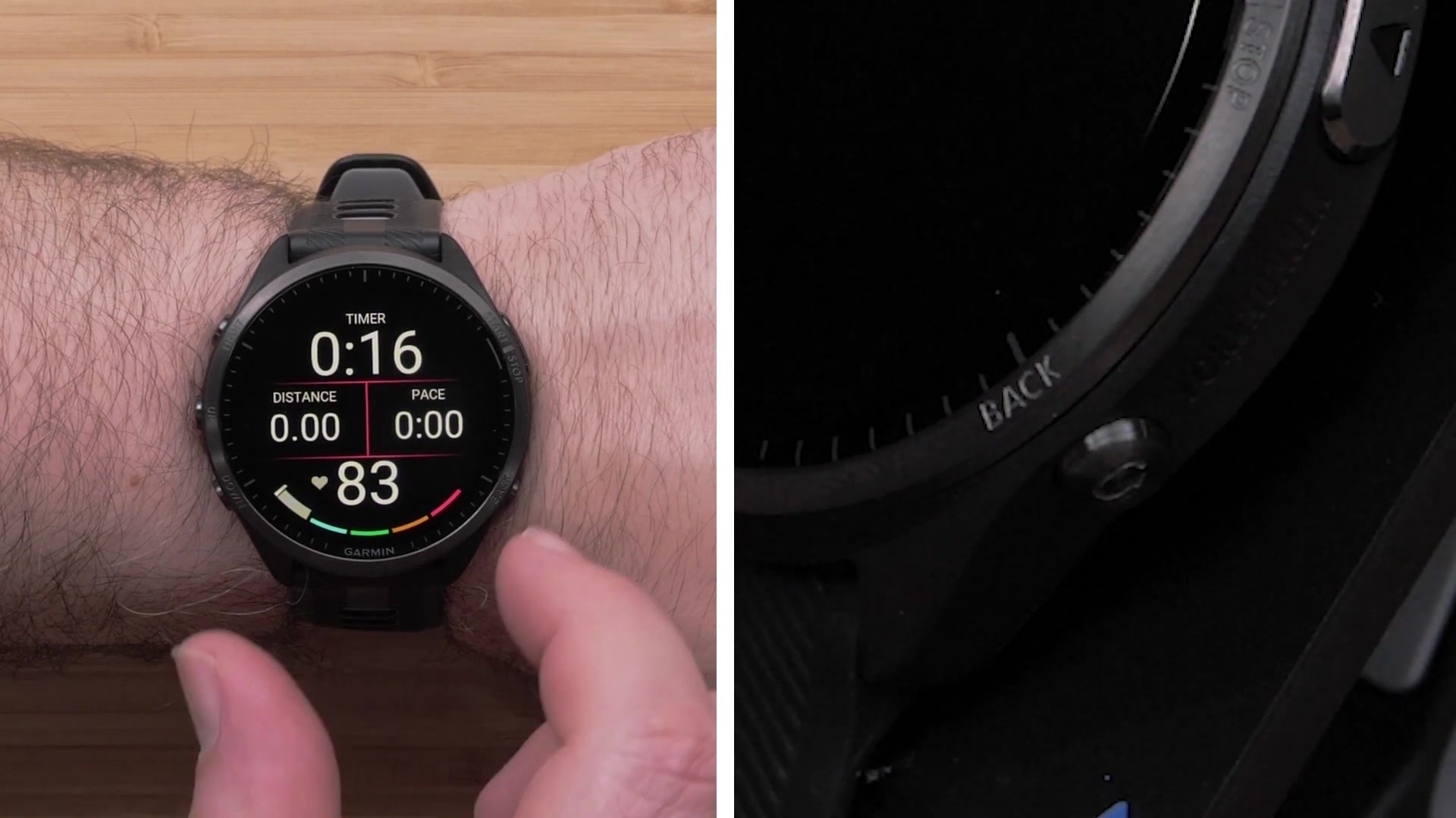 Pour un accès rapide au lecteur de musique, maintenez le bouton DOWN. Utilisez le bouton BACK pour revenir à l'écran précédent ou, pendant une activité chronométrée, pour marquer un tour.