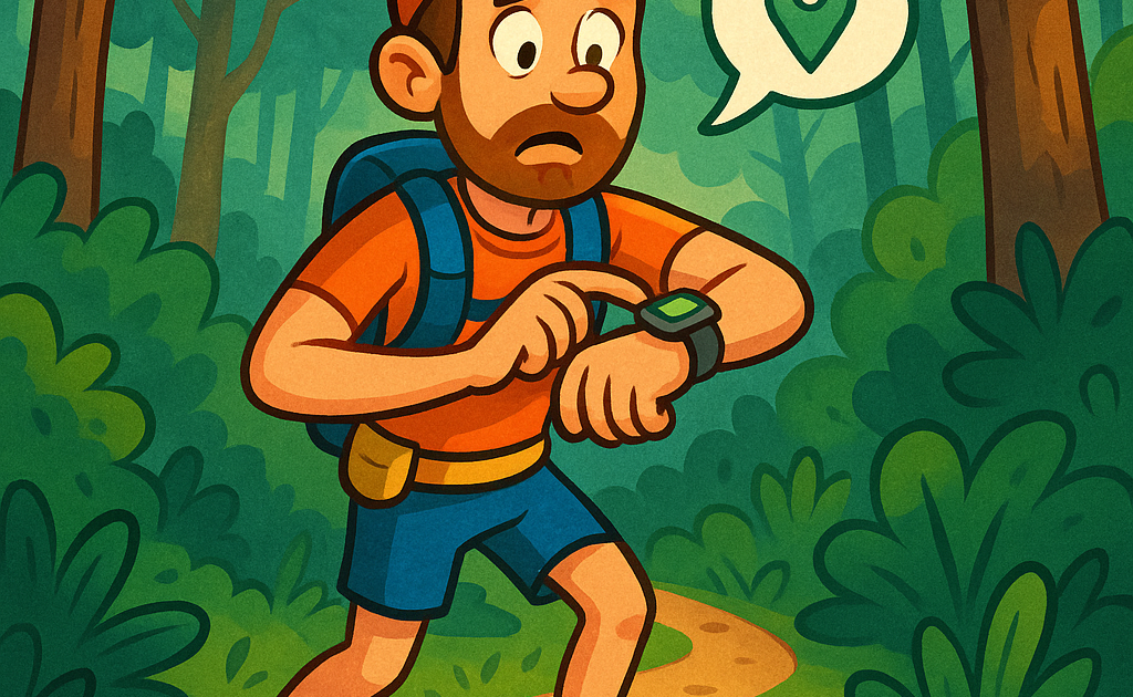 un traileur perdu dans la foret cherche le signal gps avec sa montre